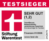 FINANZtest 01/2026 Sehr Gut 1,2 TravelSecure Topschutz für Familien
