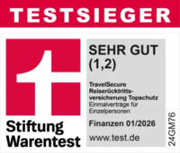 FINANZtest 01/2026 Sehr Gut 1,2 TravelSecure Topschutz für Singles
