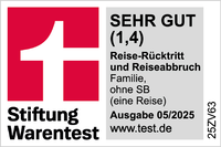 Stiftung Warentest 05/2025 Sehr Gut 1,4 Reiserücktritt und Reiseabbruch für Familien