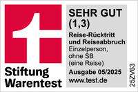 Stiftung Warentest 05/2025 Sehr Gut 1,3 Reiserücktritt und Reiseabbruch für Single